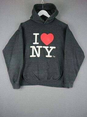 I Love NY Grey Pullover Hoodie Graphic Medium Officially Licensed